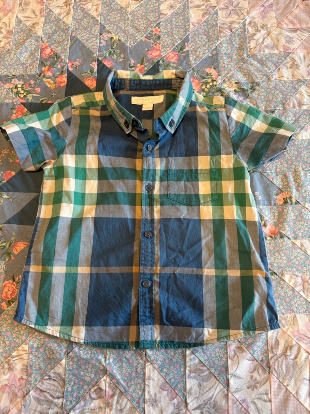Burberry Plaid Short-Sleeve Button-Up Shirt - Blue & Green